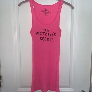 VS Bright Pink Ribbed Tank w/ Black Sparkly Text